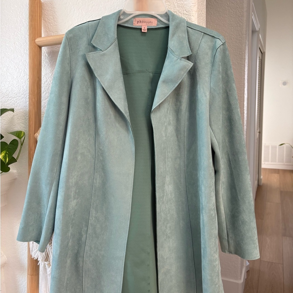 Philosophy Aqua Green Suede-Style Long Blazer